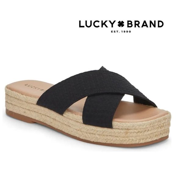 New Lucky Brand Gayte Slide Sandal, Size  7.5 and 8 in Black Textile - Picture 1 of 9